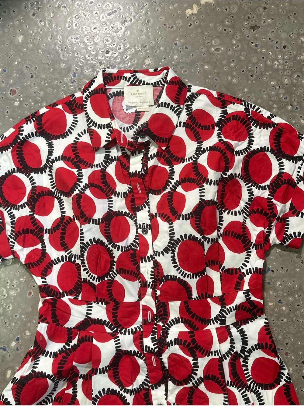 kate spade Red & White Circle-Print Shirt Dress - Picture 4 of 7